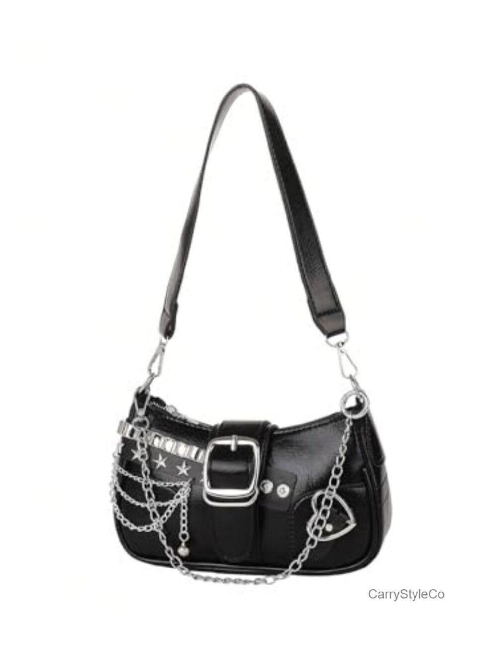PU Leather Y2K Star Shoulder Bag Cute Top Handle Purse with Chain - Picture 3 of 6